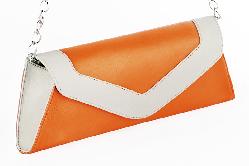 Pochette femme habill e orange abricot et blanc cass Mariages